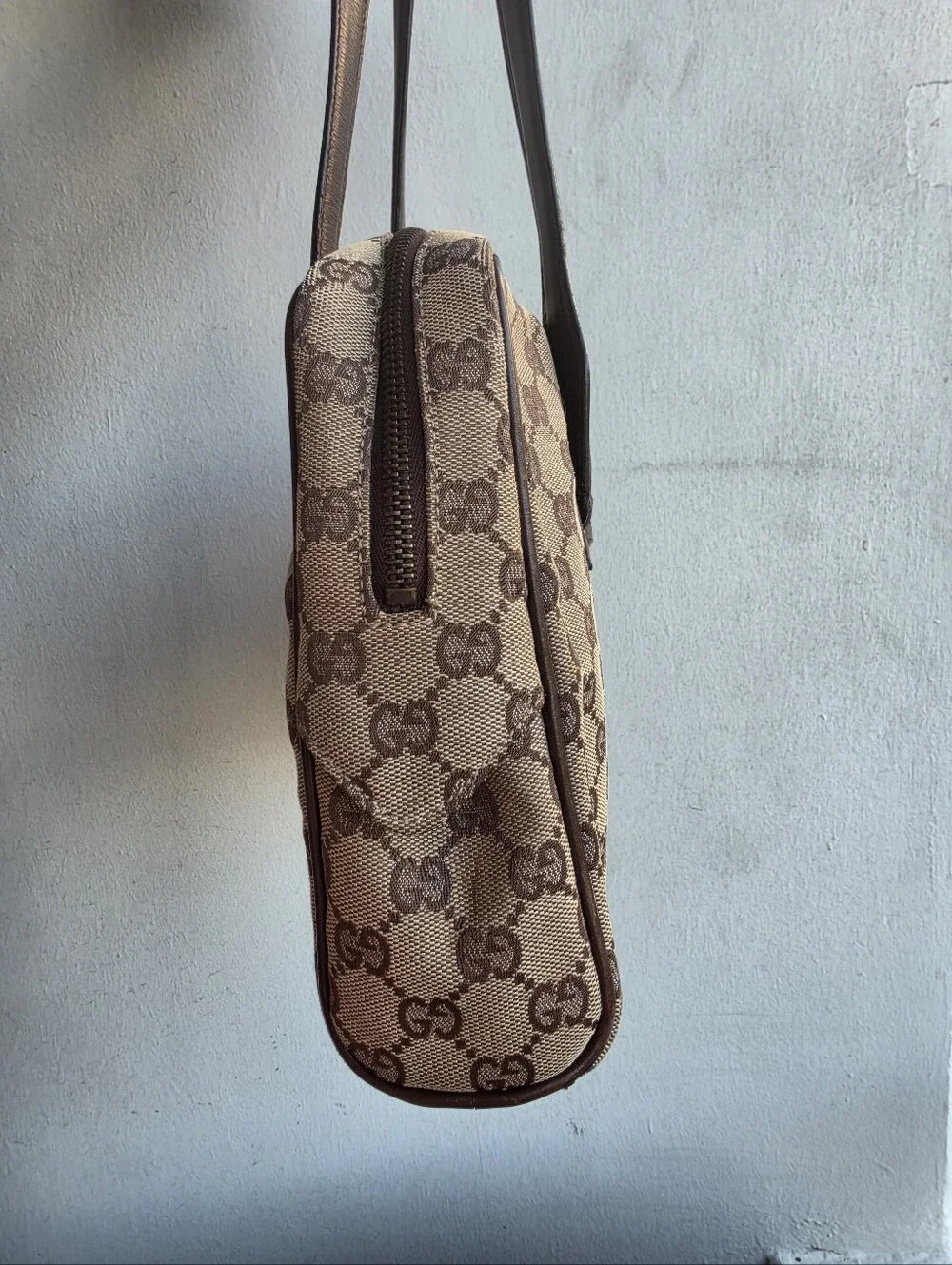 GUCCI Vtg GG Monogram Canvas Tote Briefcase Top Handle Shoulder Bag